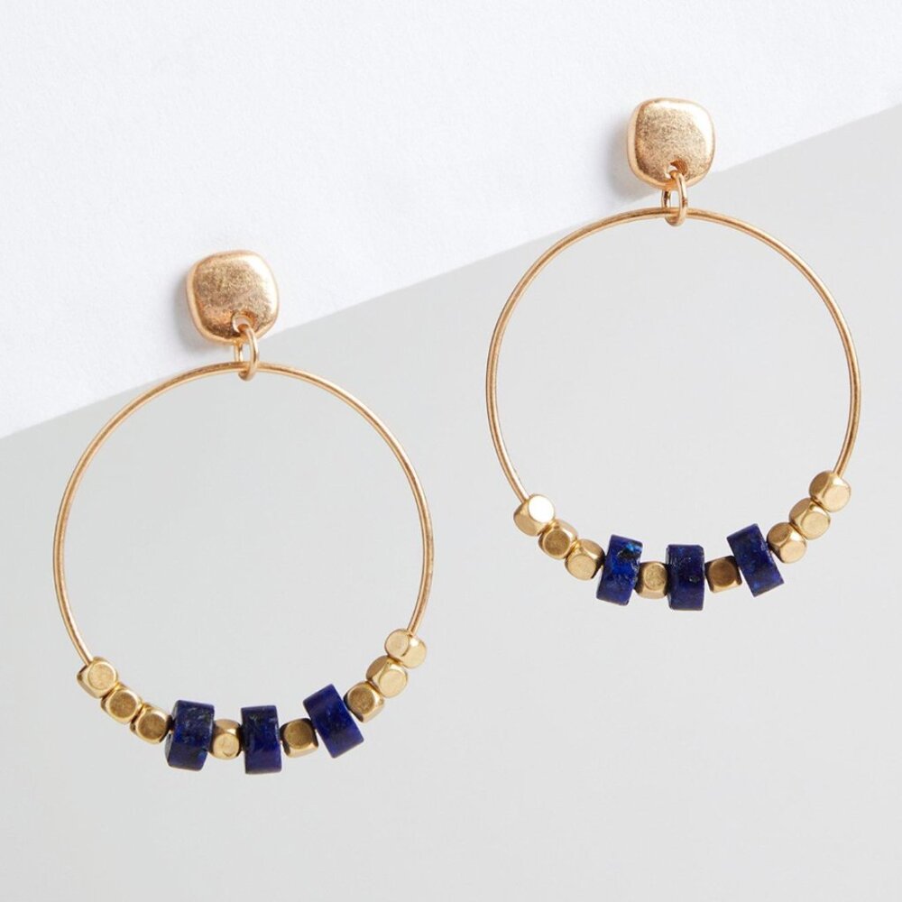 TORRID Gold Front Blue Beaded Hoop Earrings NEW